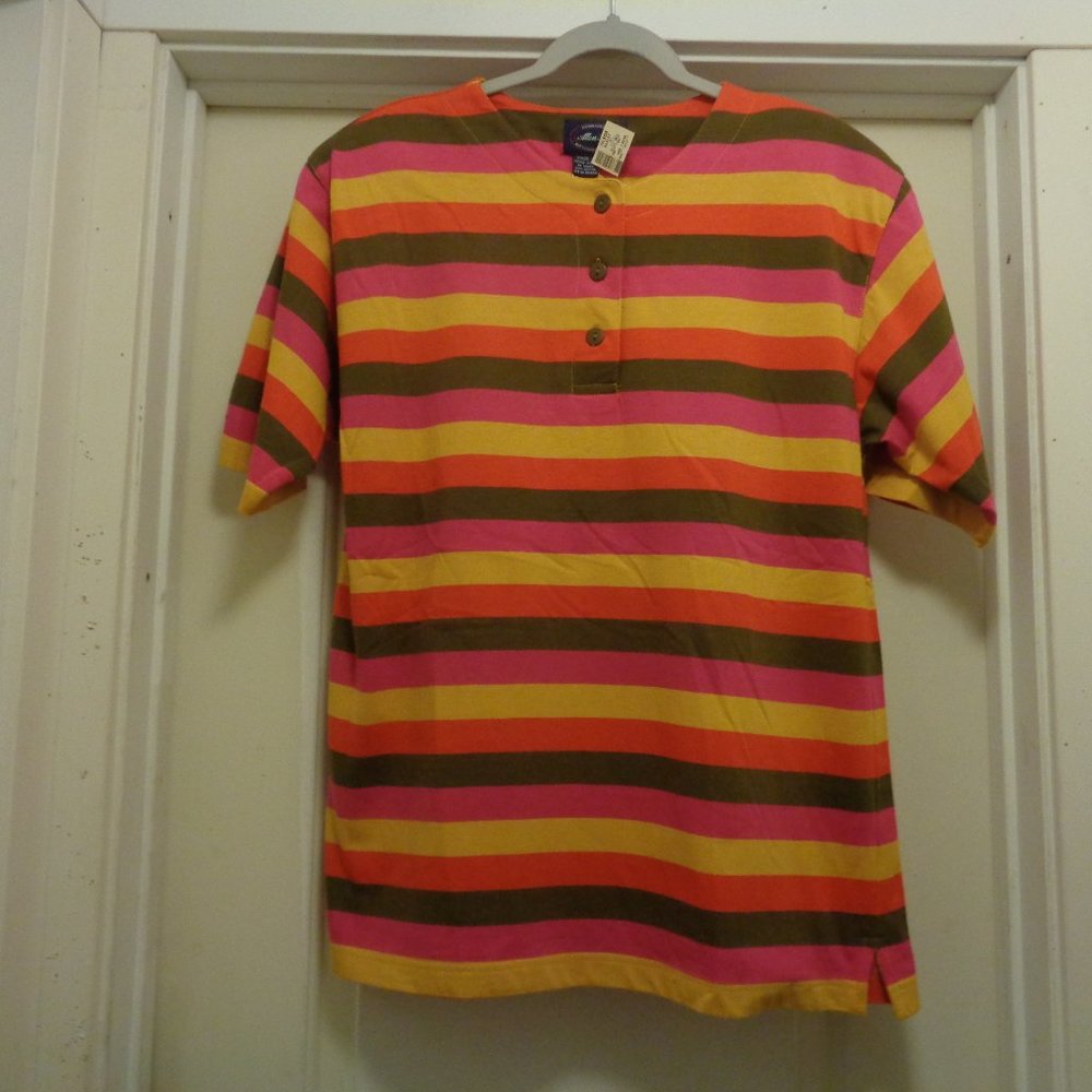NEW OLD STOCK BON MARCHE WARM STRIPES TEE BLOUSE M